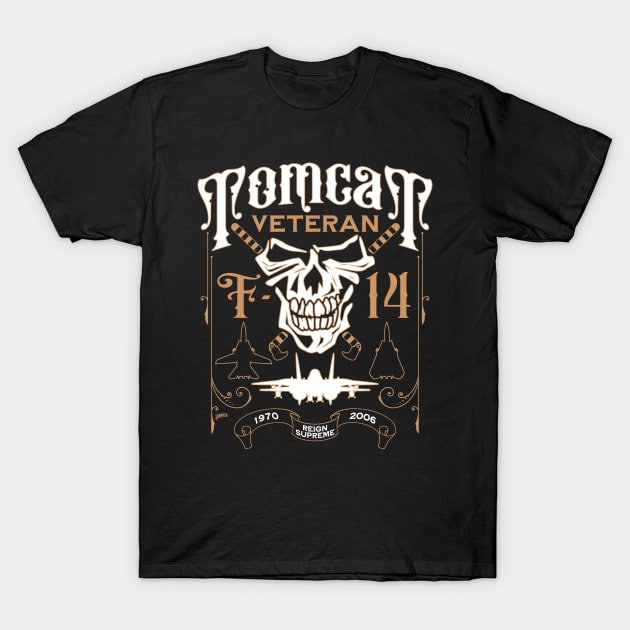 F-14 Tomcat Veteran Aviation Skull 1970 to 2006 T-Shirt by hobrath